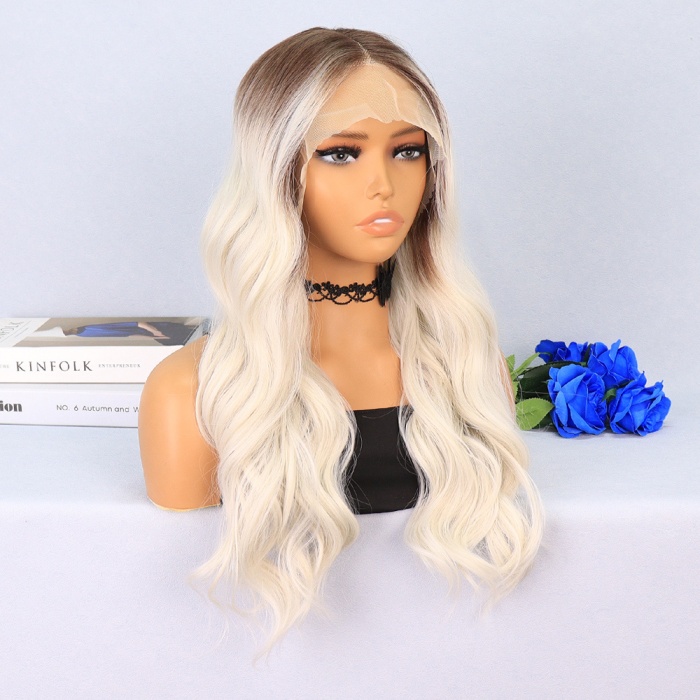 Koyu Kumral / Beyaz Platin Ombreli Su Dalgalı Tül Peruk