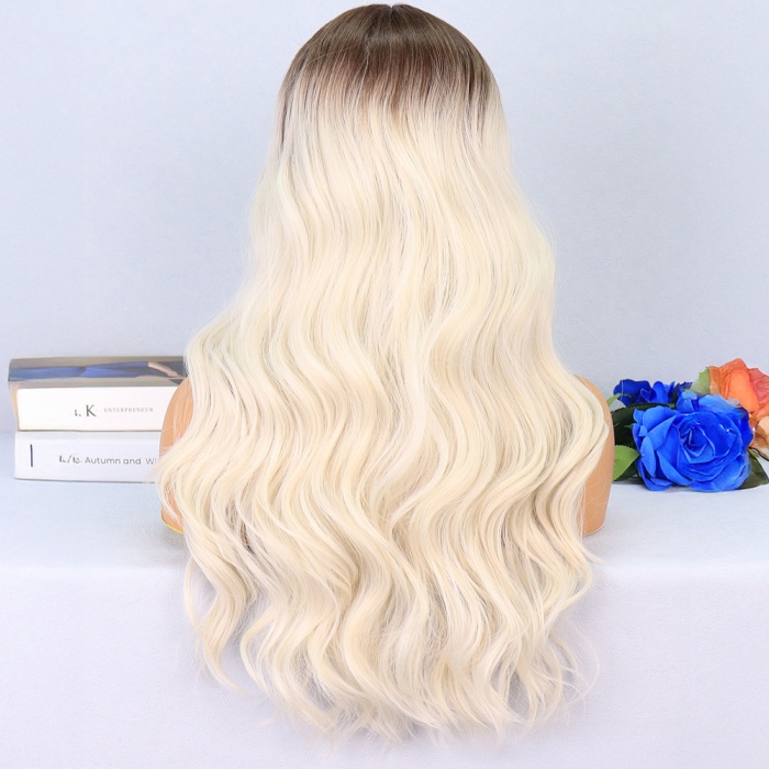 Koyu Kumral / Beyaz Platin Ombreli Su Dalgalı Tül Peruk