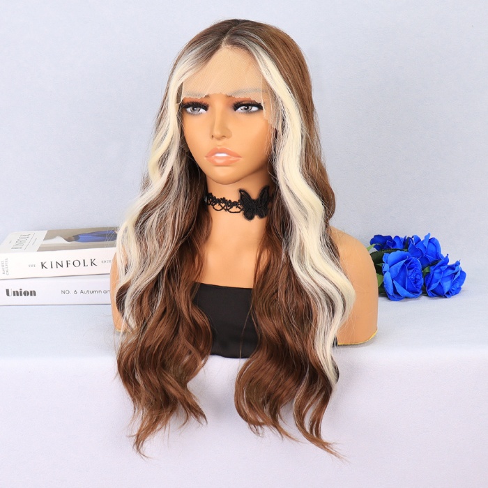 Açık Kahverengi / Platin Perçemli Su Dalgalı Tül Peruk