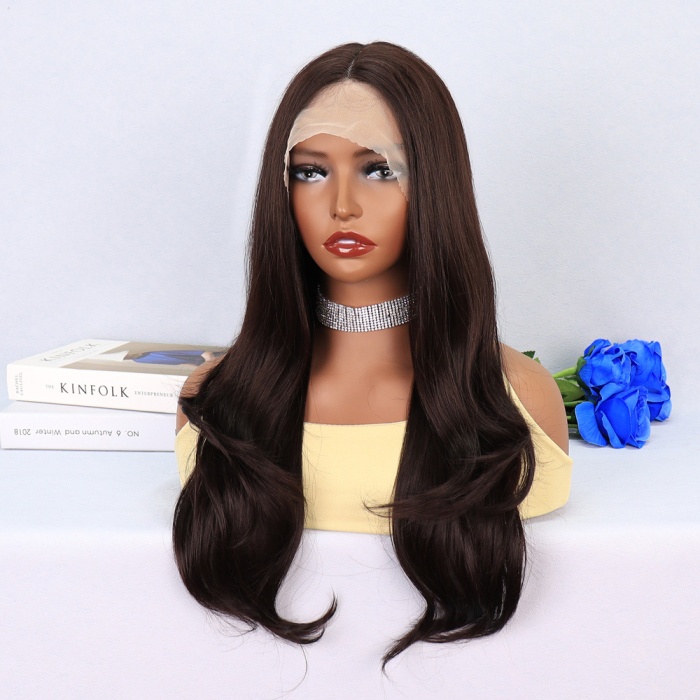 Koyu Kumral Hafif Dalgalı Tül Peruk