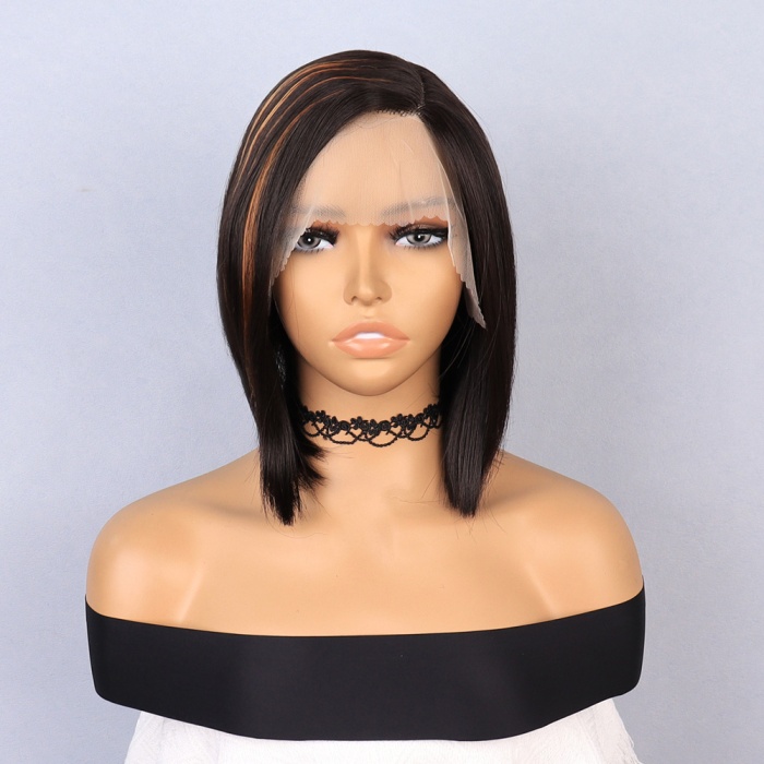 Kahverengi Kısa Balköpüğü Işıltılı Yan Tül Peruk