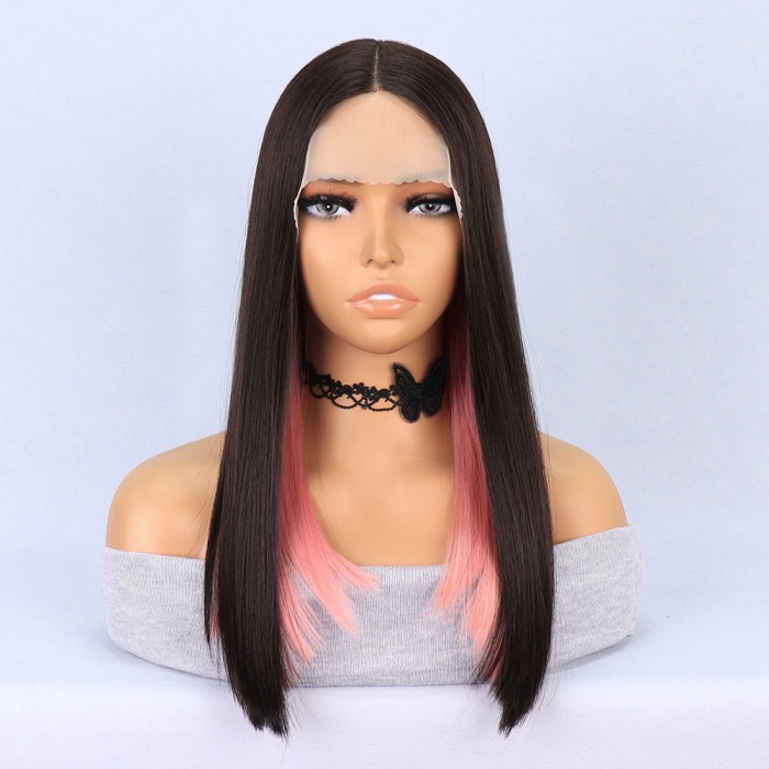 Kahverengi Pembe Işıltılı Tül Peruk