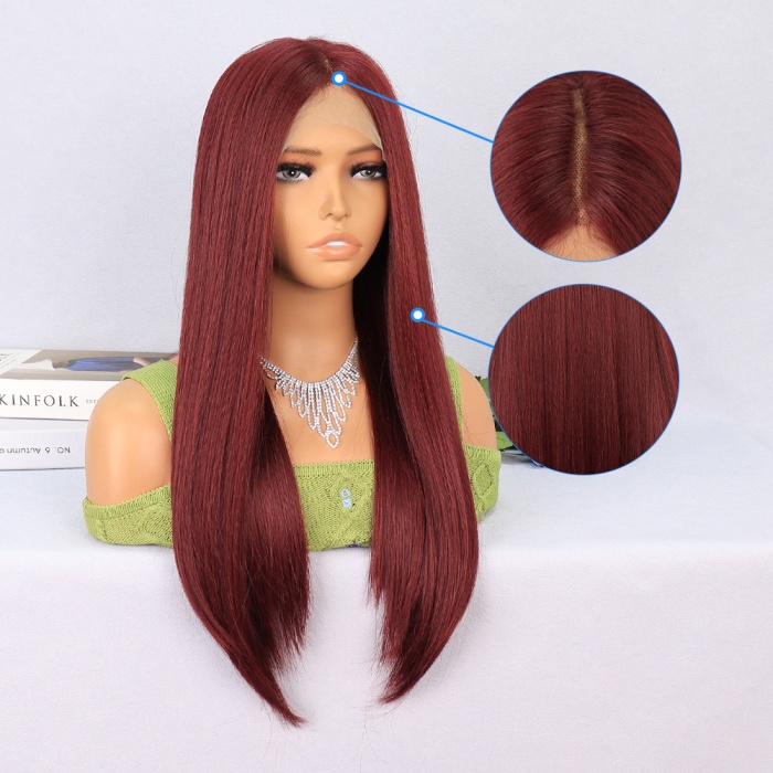 Koyu Kızıl Orta Boy Düz Tül Peruk