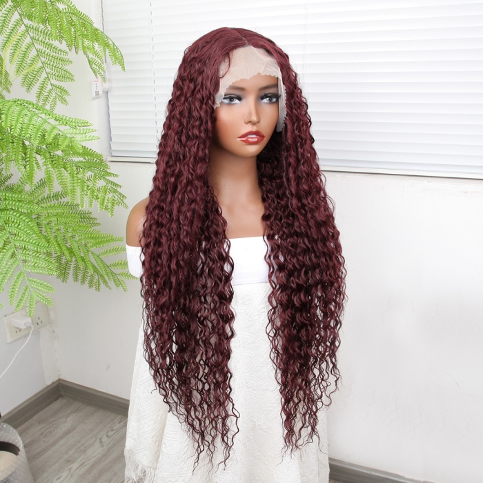 Afro Dalga Kızıl Kahve Fiber Sentetik Tül Peruk