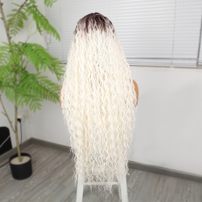 Afro Dalga Kumral Beyaz Platin Ombre Fiber Sentetik Tül Peruk
