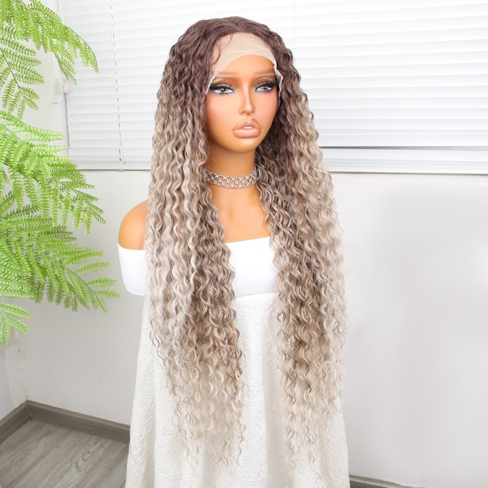 Afro Dalga Rus Kumralı Beyaz Platin Ombreli Işıltılı Fiber Sentetik Tül Peruk