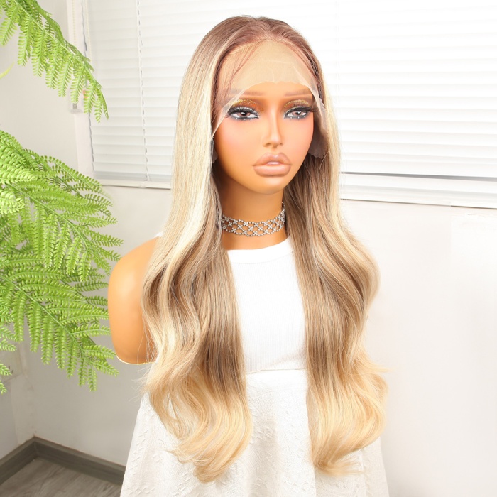 Kumral Platin Ombreli Fiber Sentetik Hafif Dalgalı Tül Peruk