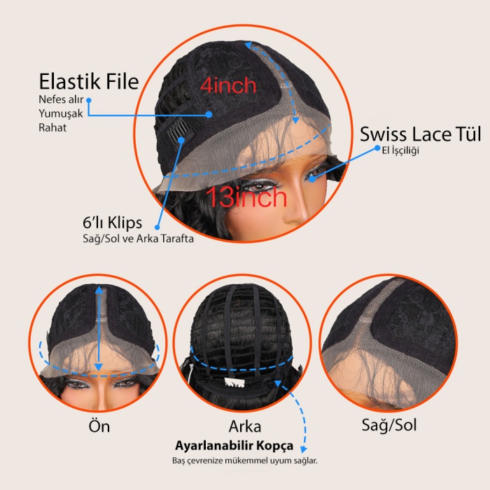 Yoğun Dalga Kumral Platin Röfleli Fiber Sentetik Geniş T Tül Peruk