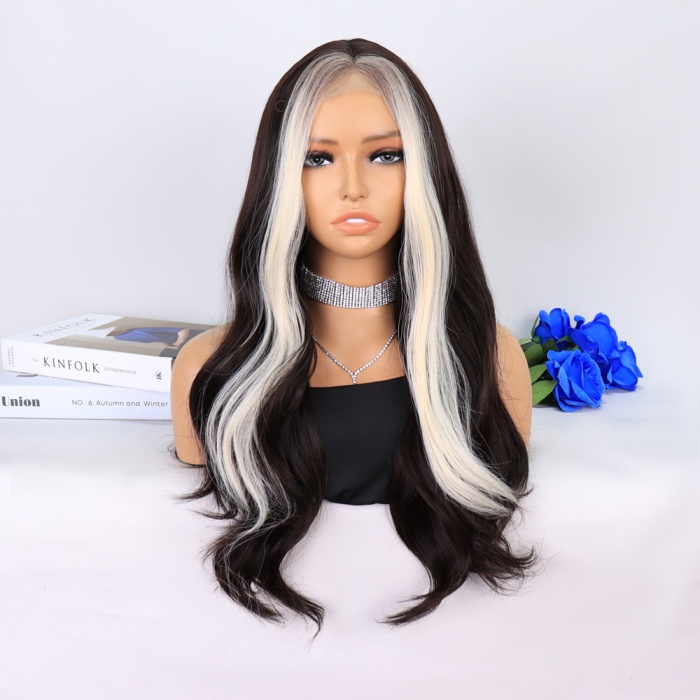 Koyu Kumral Perçemler Beyaz Platin Tül Peruk