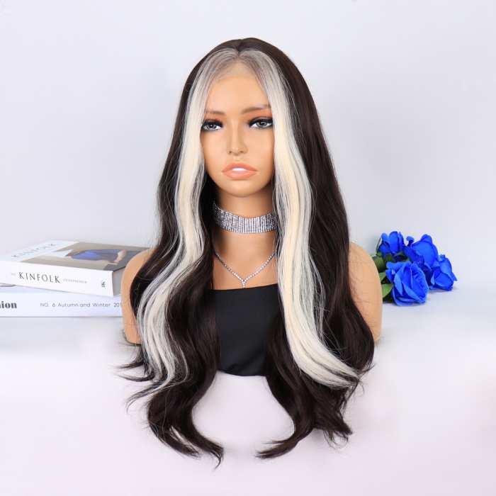 Koyu Kumral Perçemler Beyaz Platin Tül Peruk