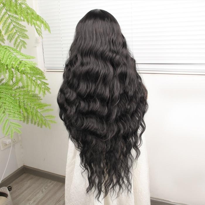 Siyah Su Dalgalı Fiber Sentetik Tül Peruk