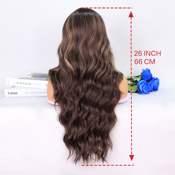 Uzun Kumral Balköpüğü Işıltılı Su Dalgalı Tül Peruk