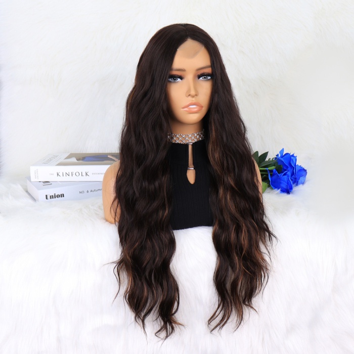 Kahverengi Karamel Işıltılı Su Dalgalı Fiber Sentetik Tül Peruk