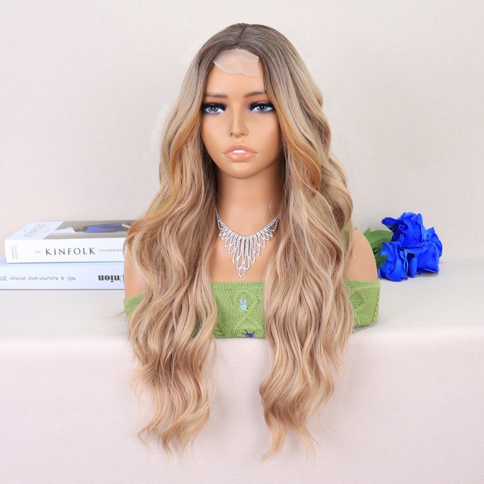 Koyu Kumral Dore Sarı Ombreli Perçemler Bakır Işıltılı Tül Peruk