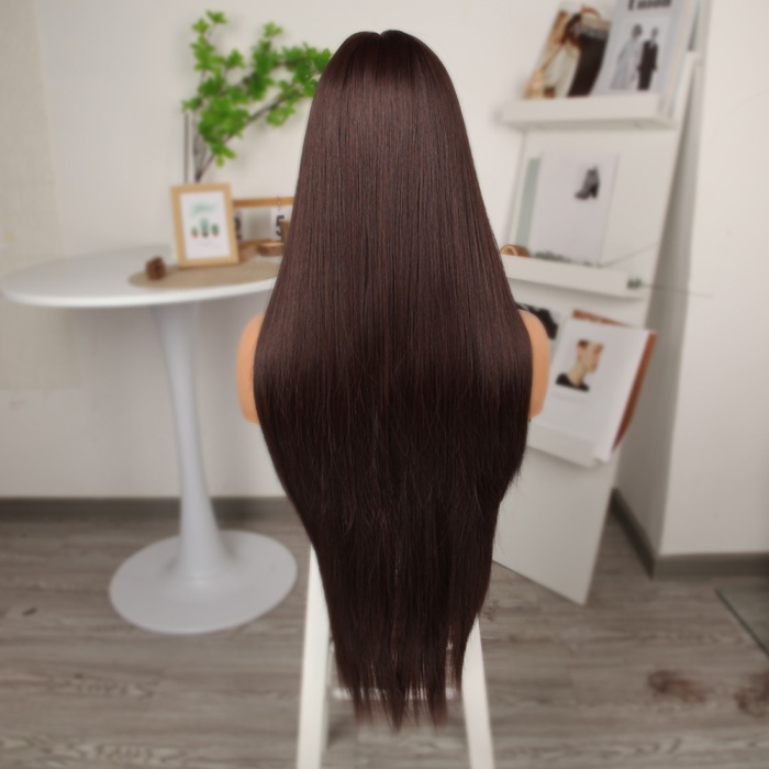 Kahverengi Ekstra Uzun Fiber Sentetik Düz Tül Peruk