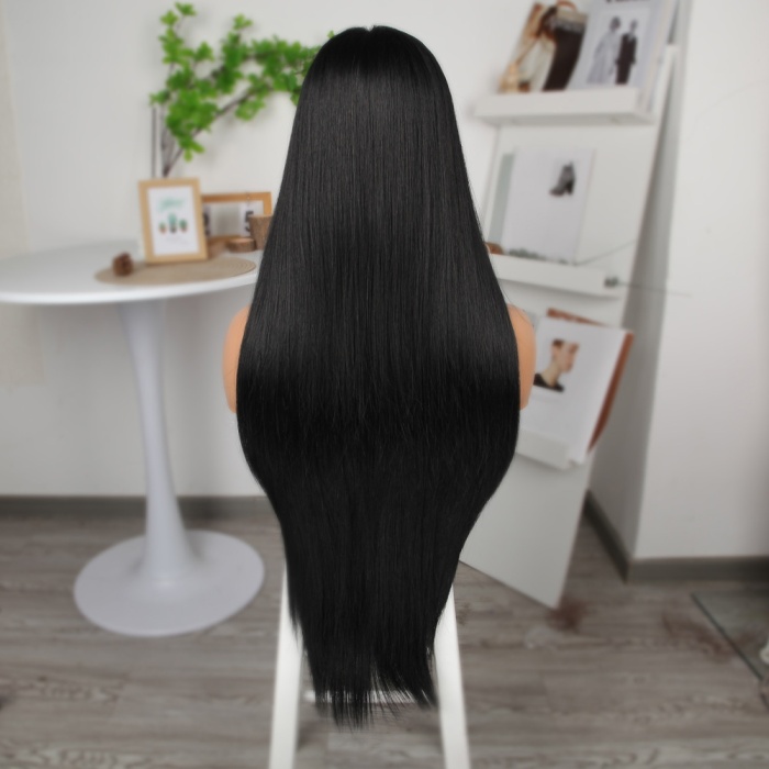 Siyah Ekstra Uzun Fiber Sentetik Düz Tül Peruk