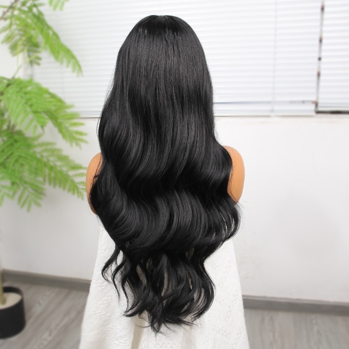 Siyah Fiber Sentetik Dalgalı Tül Peruk