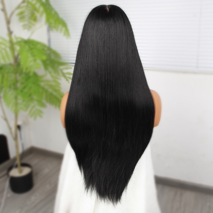 Siyah Fiber Sentetik Düz Tül Peruk