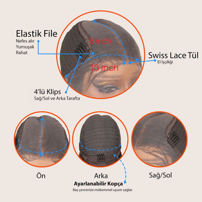 Siyah Fiber Sentetik Düz Tül Peruk