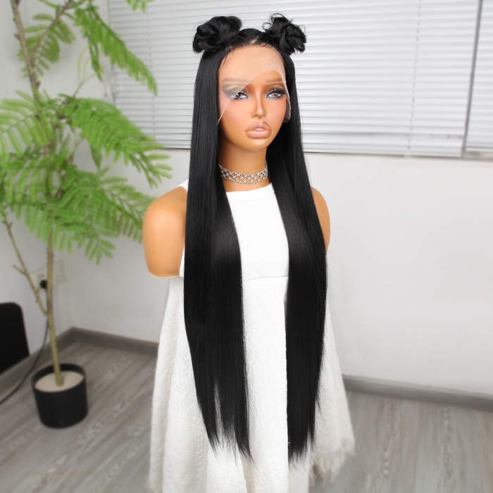 Ekstra Uzun Siyah Fiber Sentetik Düz Tül Peruk