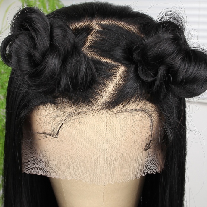 Ekstra Uzun Siyah Fiber Sentetik Düz Tül Peruk