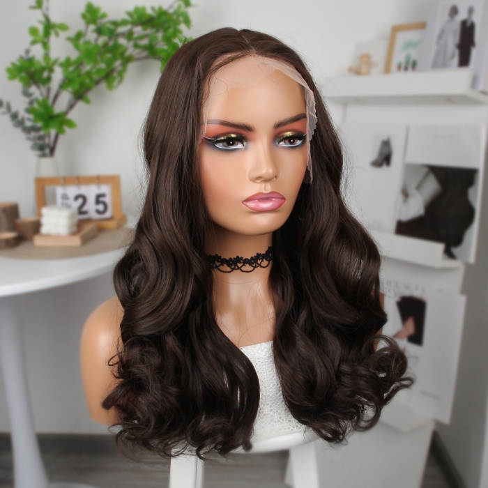Kahverengi Orta Boy Hafif Dalgalı Tül Peruk