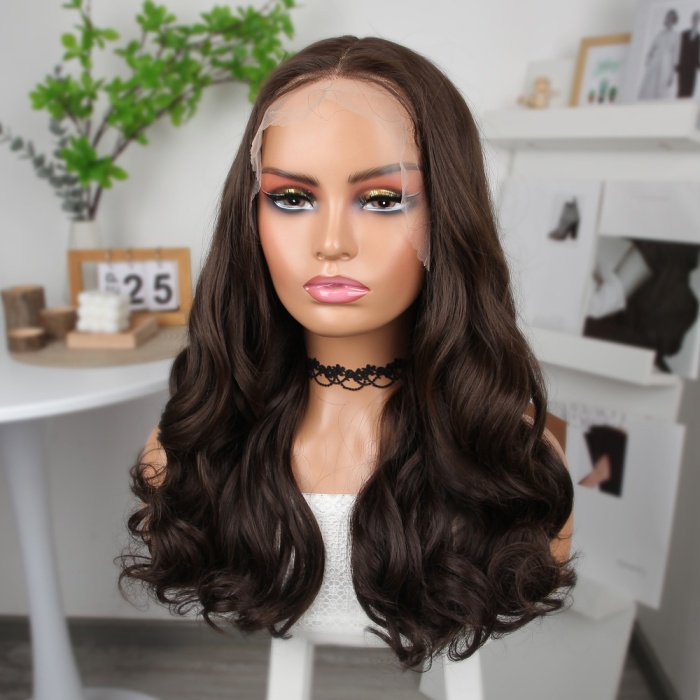 Kahverengi Orta Boy Hafif Dalgalı Tül Peruk