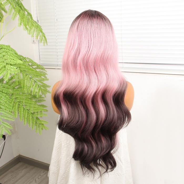 Siyah Pembe Ombre Fiber Sentetik Tül Peruk