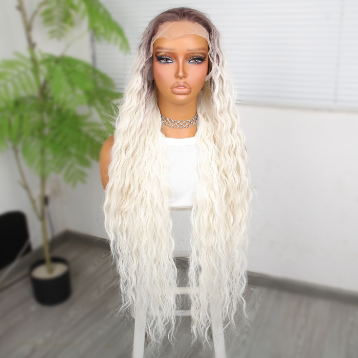 Rus Kumralı Beyaz Platin Ombreli Fiber Sentetik Tül Peruk