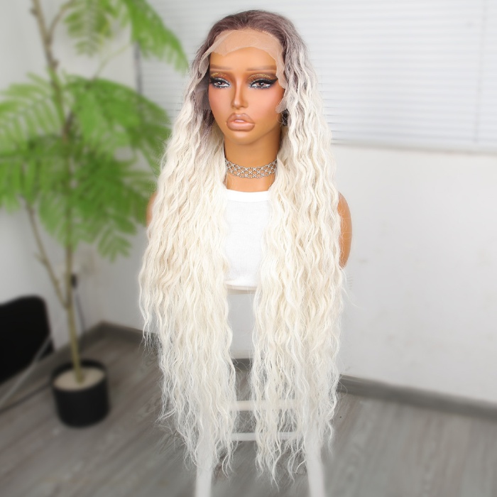 Rus Kumralı Beyaz Platin Ombreli Fiber Sentetik Tül Peruk