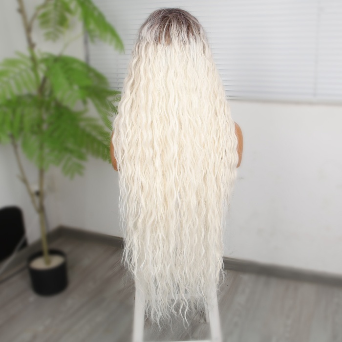 Rus Kumralı Beyaz Platin Ombreli Fiber Sentetik Tül Peruk