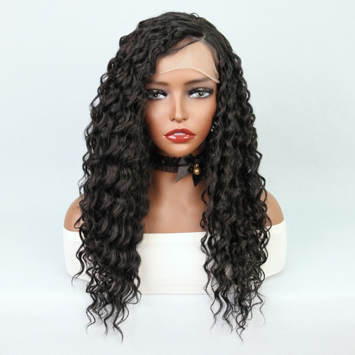 Siyah Yoğun Dalgalı Orta Boy Fiber Sentetik Tül Peruk