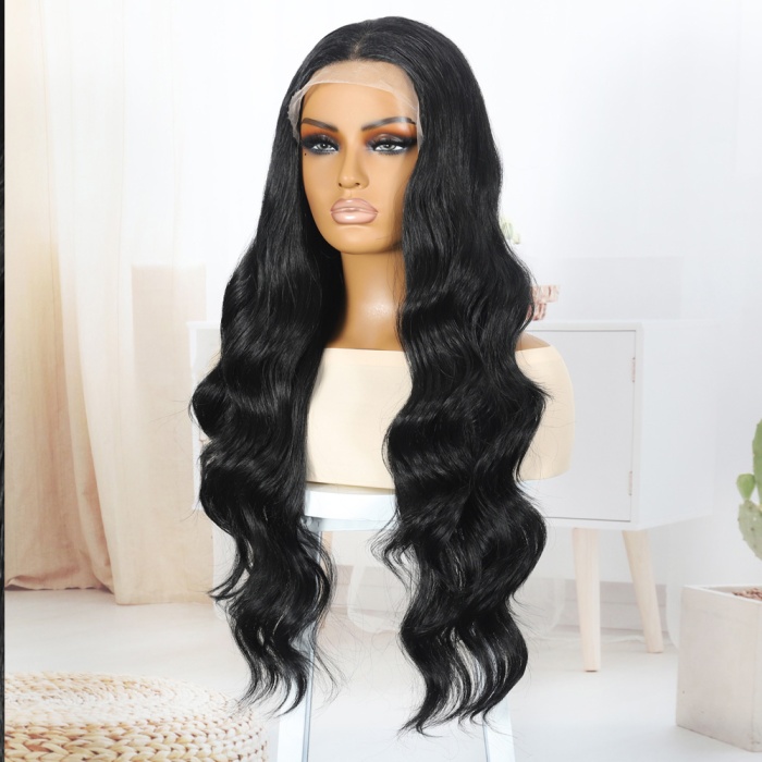 Siyah Fiber Sentetik Su Dalgalı Tül Peruk