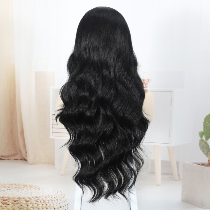 Siyah Fiber Sentetik Su Dalgalı Tül Peruk