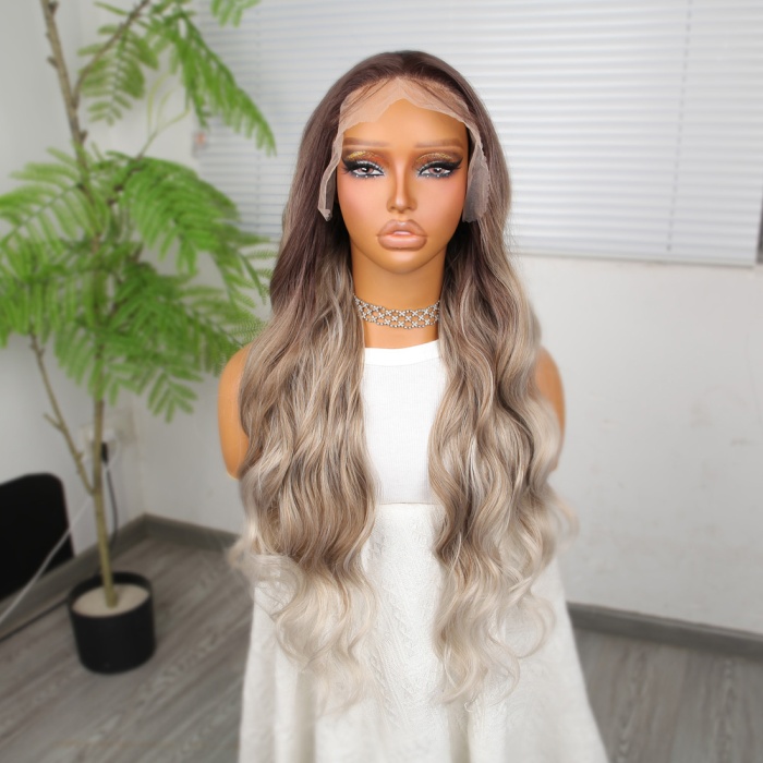 Rus Kumralı Beyaz Platin Ombreli ve Röfleli Tül Peruk