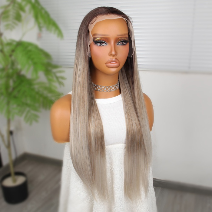 Rus Kumralı Beyaz Platin Ombreli ve Işıltılı Fiber Sentetik Tül Peruk