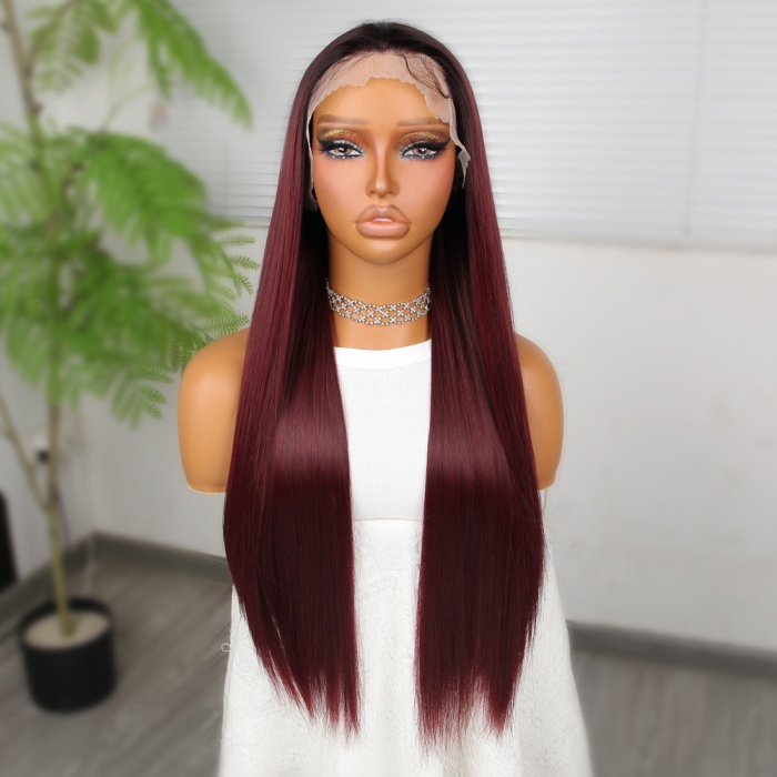 Kızıl Kahve Fiber Sentetik Düz Tül Peruk