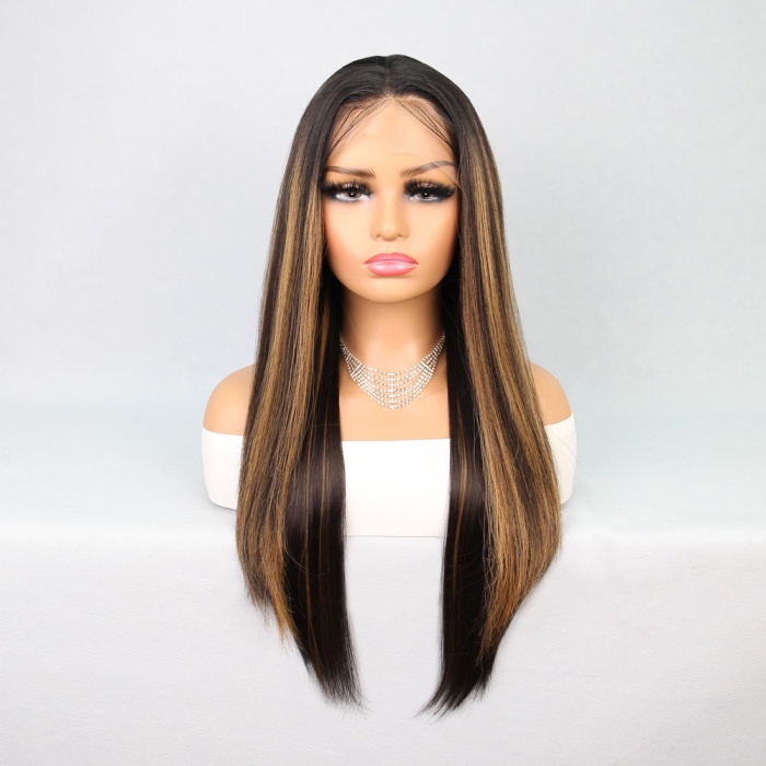 Kahverengi Karamel Işıltılı Fiber Sentetik Düz Tül Peruk