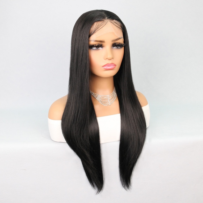 Fiber Sentetik Siyah Düz Tül Peruk