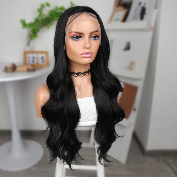 Siyah Fiber Sentetik Geniş Dalgalı Tül Peruk