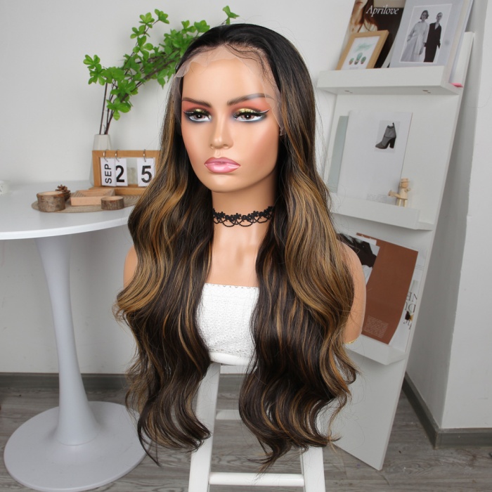Koyu Kestane Karamel Işıltılı Fiber Sentetik Geniş Dalgalı Tül Peruk