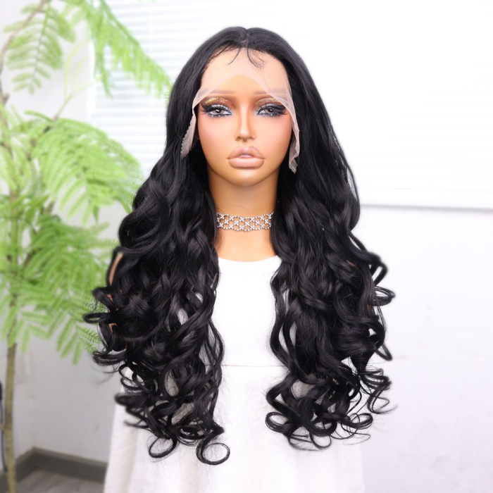 Siyah Bebek Saçlı Fiber Sentetik Dalgalı Tül Peruk