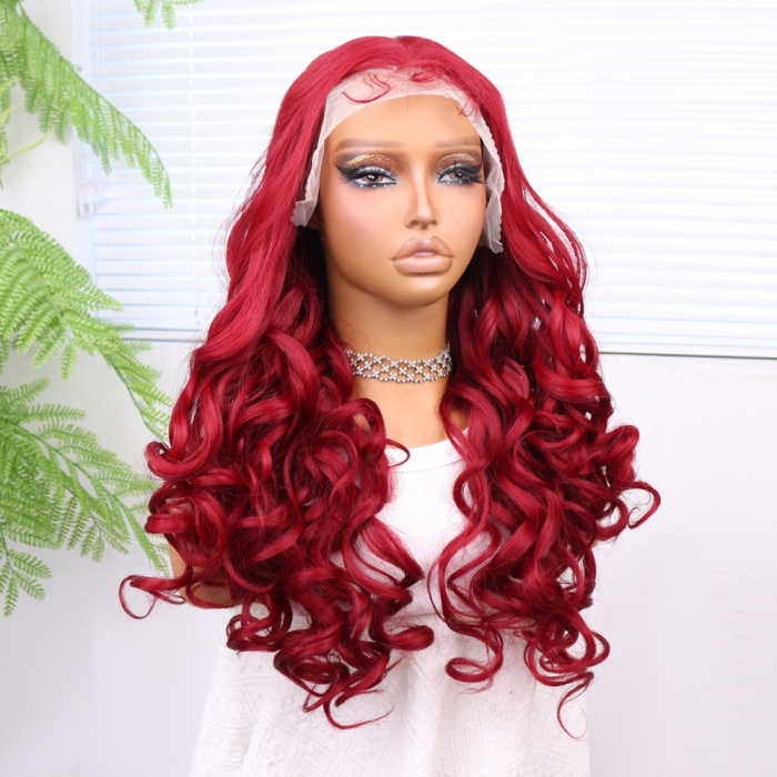 Kızıl Bebek Saçlı Fiber Sentetik Dalgalı Tül Peruk