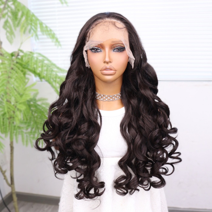 Açık Kahve Bebek Saçlı Fiber Sentetik Yoğun Dalgalı Tül Peruk