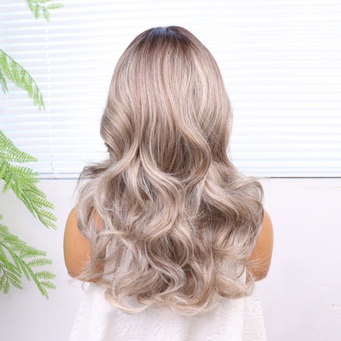 Açık Kumral Platin Ombreli ve Işıltılı Bebek Saçlı Fiber Sentetik Tül Peruk