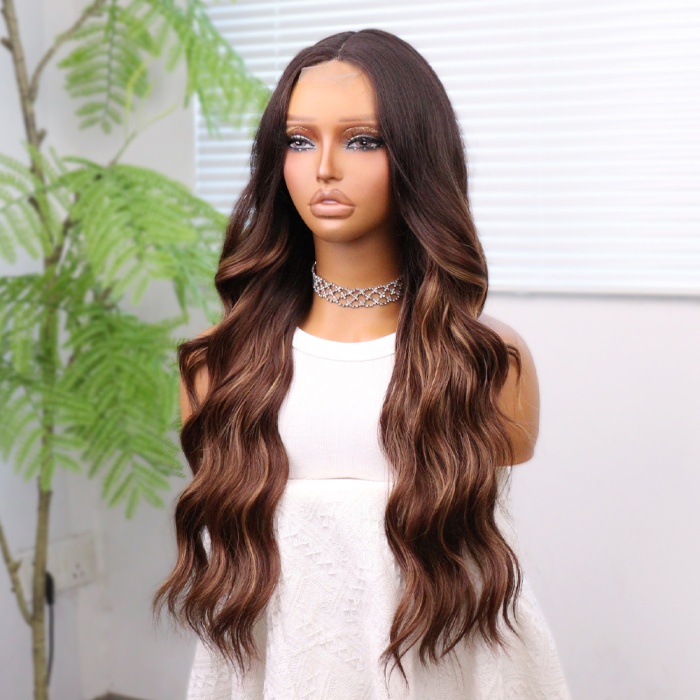 Kahverengi Karamel Işıltılı ve Ombreli Tül Peruk