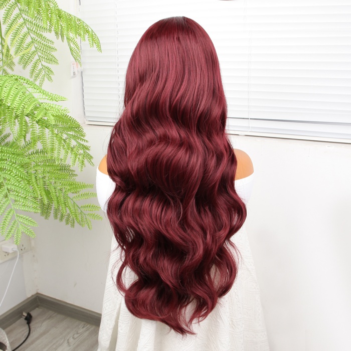 Kızıl Kahve Fiber Sentetik Geniş Dalgalı Tül Peruk