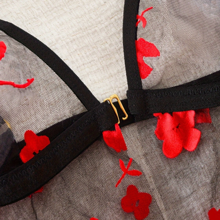 Çiçek Desenli Siyah Transparan Gecelik TM1319