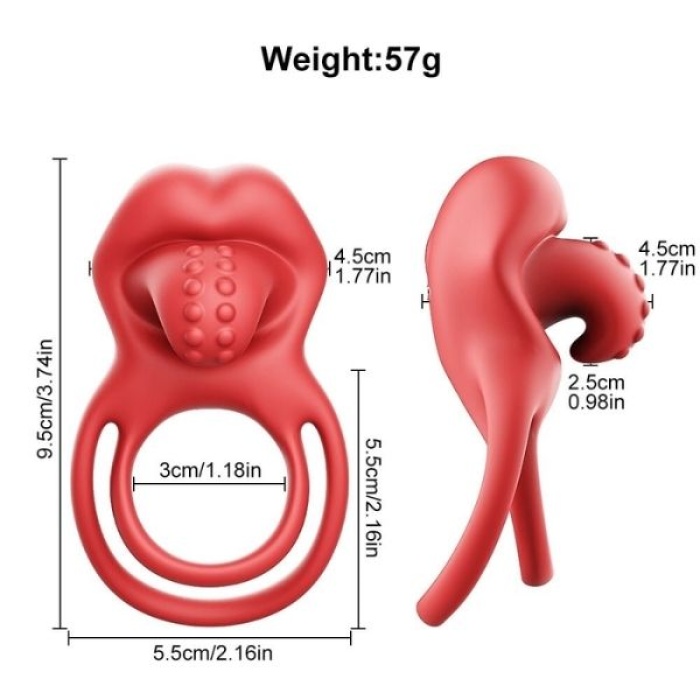 Censan G-Noktası Uyarımlı Dilli Titreşimli Penis Halkası – Çift Yönlü Zevk