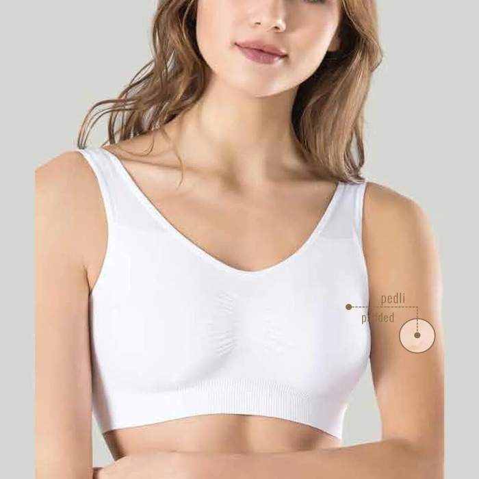 Kadın Beyaz Kalın Askılı Çıkarılabilir Pedli Örme Seamless Dikişsiz Basic Büstiyer